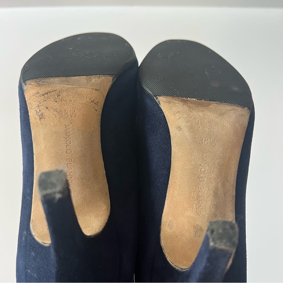 Manolo Blahnik Pamfilo 90mm Navy Blue Stretch Suede Over Knee Tall Boots 38.5 - Picture 7 of 8